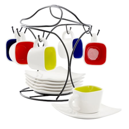 Gibson Home Crenshaw 13 Piece Square Stoneware Espresso Cup Set with Metal Stand 750117518M