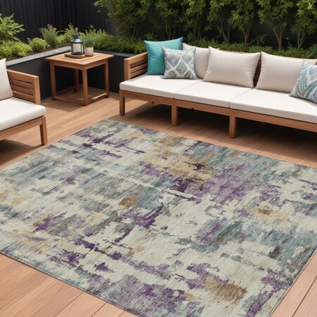 Homeroots 8' X 10' Linen Purple And Gold Abstract Washable Indoor Outdoor Area Rug 630870