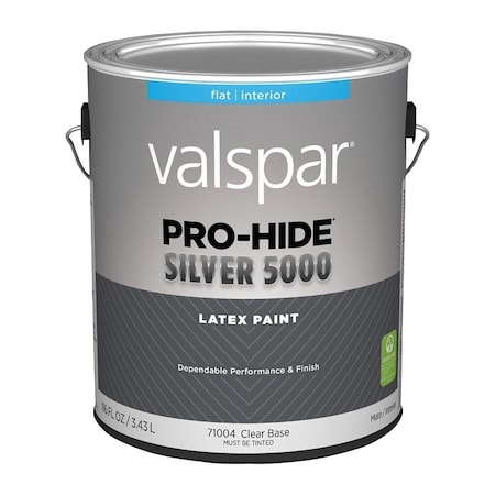 Valspar Pro-Hide Silver 5000 Interior Paint, Water Base, Flat Sheen, Clear, 1 gal, Metal Pail 028.0071004.007