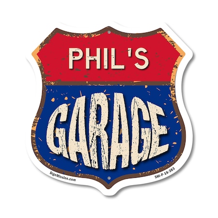 Signmission Phil's Garage, 18 Inch X 18 Inch, Plastic Sign SHI-P-18-383-PHIL