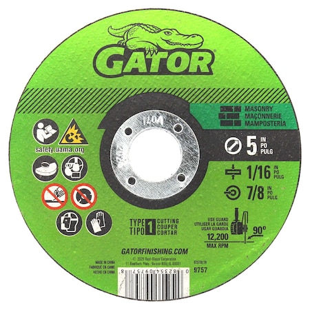 Gator Finishing 5 in. X 1/16 in. X 7/8 in. Masonry Cut-Off Wheel, Type 1 9757