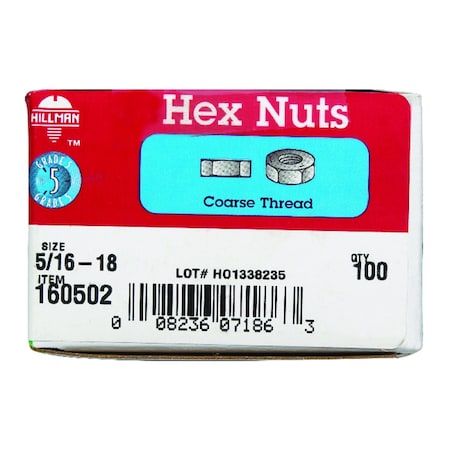 Hillman 5/16 in. Zinc-Plated Steel USS Hex Nut 160502