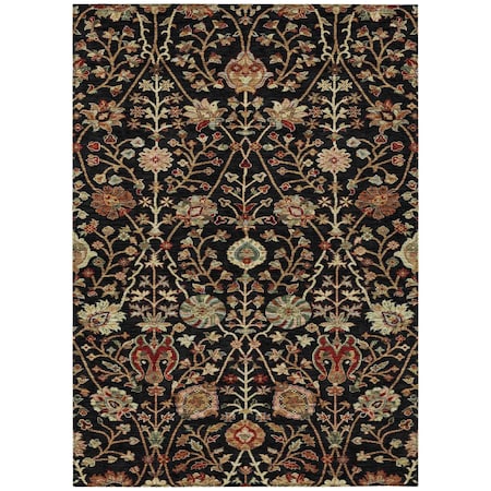 5' X 8' Black Brown And Red Floral Washable Indoor Outdoor Area Rug
