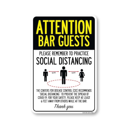 Signmission PSA, Bar Guests Practice Social Distancing, 24in X 18in Peel And Stick Wall Graphic, RD-1824-25408 OS-NS-RD-1824-25408