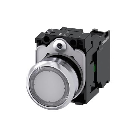 Siemens Pushbutton, 22 mm, round, metal, shiny, clear, pushbutton, flat 3SU1150-0AB70-1BA0