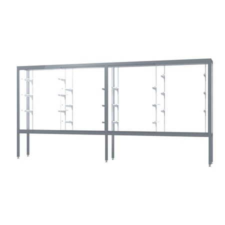 Ghent Display Case White 144x66x16, Satin, Aluminum Legs 11412-WB-SN