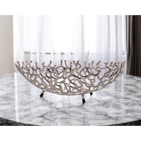 Homeroots 22" Silver Aluminum Faux Coral Oval Centerpiece Bowl 568879