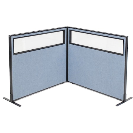 Global Industrial Interion Freestanding 2-Panel Corner Room Divider w/Partial Window 48-1/4"W x 42"H Panels Blue 695024BL