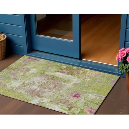 Homeroots 3' X 5' Lime Green Ivory And Pink Abstract Washable Indoor Outdoor Area Rug 596872