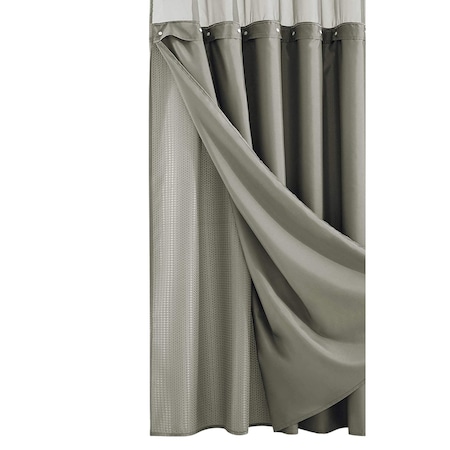 Homeroots Gray Sheer and Grid Shower Curtain and Liner Set 399753
