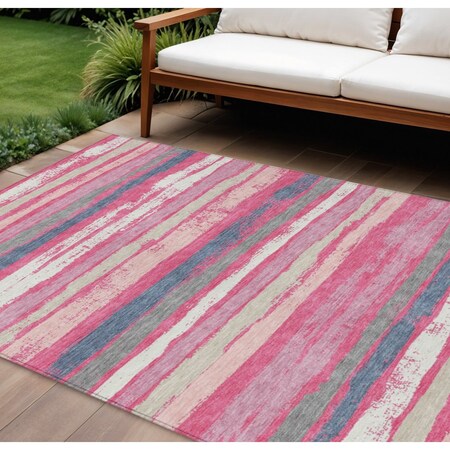 Homeroots 8' X 10' Pink Gray And Green Striped Washable Indoor Outdoor Area Rug 598917