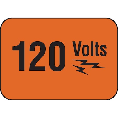 Brady 120 VOLTS Sign, 3.5in H x 5in W x 0.006in D, Black on Orange 20931