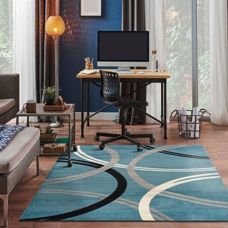 World Rug Gallery Modern Wavy Circles Design Area Rug 6 ft 6 in x 6 ft 6 in Square Blue 377BLUE6SQ