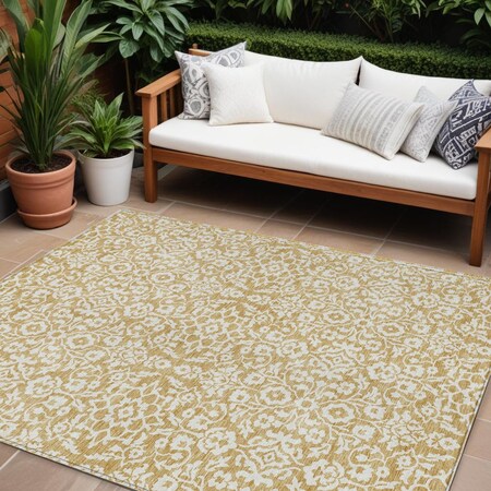 Homeroots 10' X 14' Gold And Beige Damask Washable Indoor Outdoor Area Rug 595150