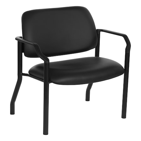 Office Star Products Big and Tall Guest Chair in Black Faux Leather with soft PU Arms, Sturdy Black Metal Chair 55051B-U6