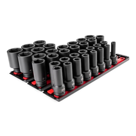 Tekton 3/4 Inch Drive Deep 6-Point Socket Set with Rails and Trays, 34-Piece (13 - 50 mm) SID93119