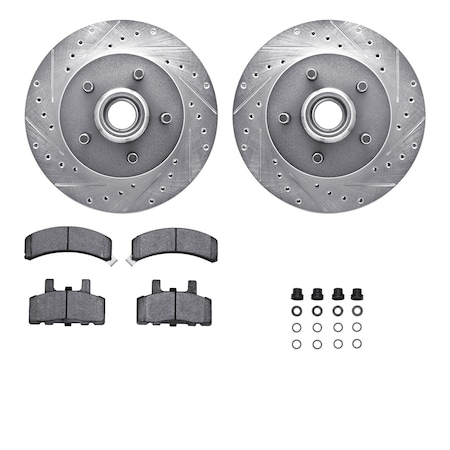 Dynamic Friction Co DFC Brake Rotor - Drilled & Slotted - Silver- Heavy Duty Brake Pad includes Hardware 7412-48012