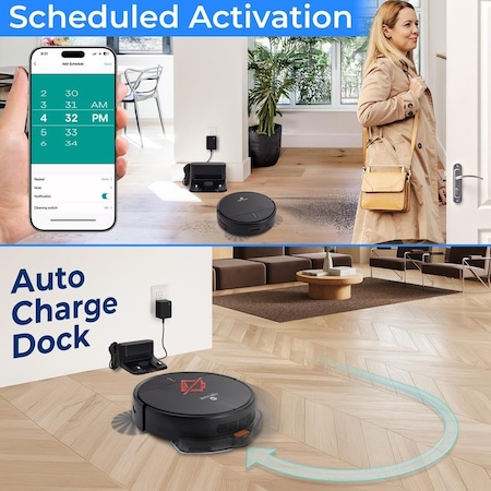 Serenelife Automatic Robot Vacuum Cleaner and Mop Combo, App Control, 3 Cleaning Modes, Smart Anti-Fall, Black PUCRCVAC100BK