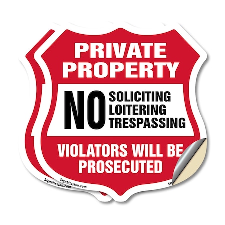 Signmission Private Property Shield Sign No Soliciti, 12 inch X 12 inch, Vinyl Decal, 2PK SHI-D-2PACK-12-452