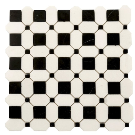 Apollo Tile 12x12 Thassos, Eastern Black, White Marble Octagon Square Wall and Floor Tile 5.08 sq ft/case, 5PK APLTX88S23A