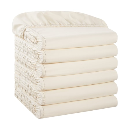 Arkwright Home Microfiber Fitted Sheets King Ivory w/ Green Hem - Case of 24, 24PK MFS-788012-IV