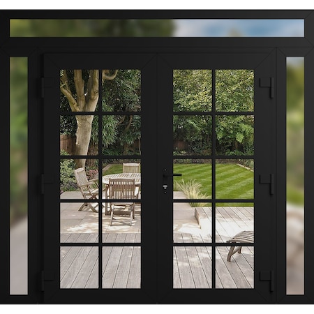 Vdomdoors Front Exterior Prehung Metal-Plastic Double Doors Clear Glass / MANUX 8100 Matte Black / Office Com MANUX8100DEXD-BLK-W14+72+14xH80+16-LH-I