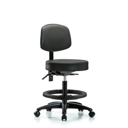 Blue Ridge Ergonomics Vinyl Stool, Back, Med Bench, Tilt, Foot Ring, Casters, Carbon BR-VMBST-RG-T1-BF-RC-8823