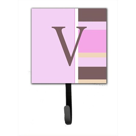 Carolines Treasures Letter V Initial Monogram - Pink Stripes Leash Holder Or Key Hook CJ1005-VSH4