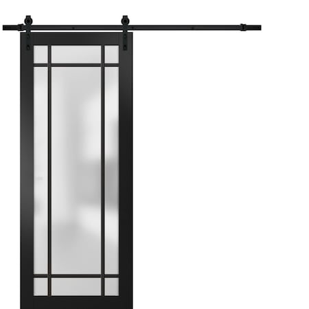 Sartodoors Sturdy Barn Door Frosted Tempered Glass Planum 2112 Black 28x84 Solid Core Modern Interior PLANUM2112BD-B-BLK-28 x 84