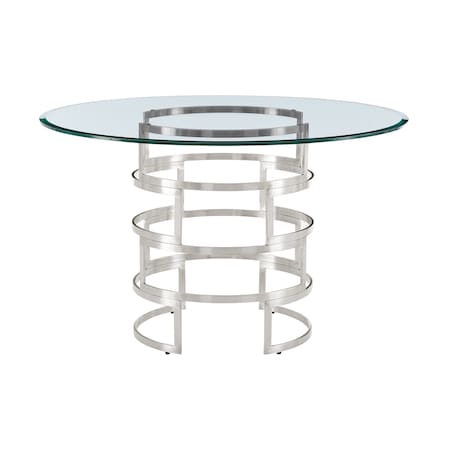 Homeroots 48" Clear And Silver Glass And Stainless Steel Pedestal Base Round Top Dining Table 569428