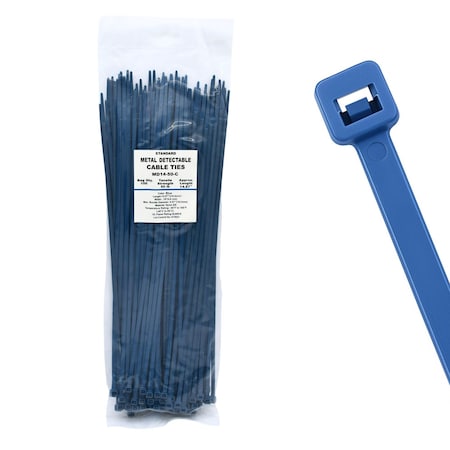 Cable Ties Unlimited Metal Detectable Cable Tie, 14 in L, 50 lb Strength, 4 in Max Bundle Dia, Nylon 6/6, Blue, 100PK MD14-50-C