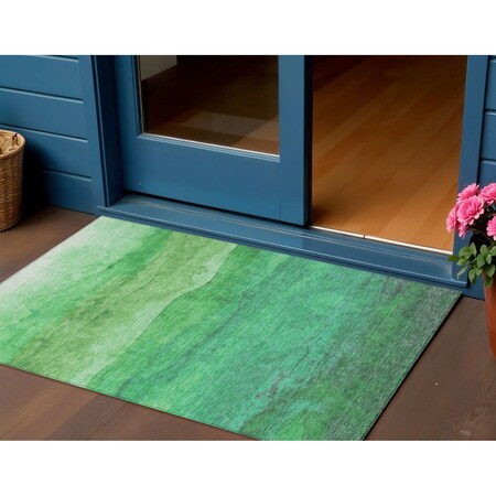 Homeroots 3' X 5' Green And Mint Green Abstract Washable Indoor Outdoor Area Rug 618142
