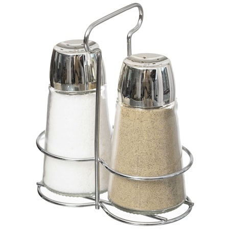 Basicwise Multifunctional Glass Salt and Pepper Shaker Set with Stainless Steel Holder - Perfect for QI004715