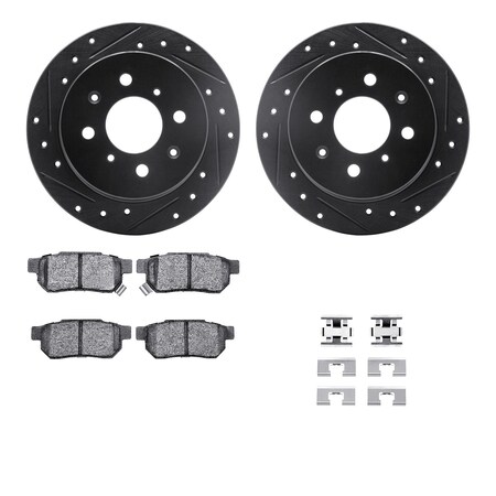 Dynamic Friction Co DFC Rotors-Drilled & Slotted-Black w/ 5000 Advanced Brake Pads Incl Hdw 8512-59008