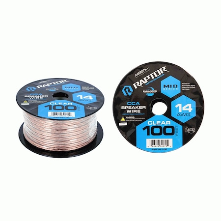 Raptor 100 Feet Audio Stereo Speaker Wire Cable 14-Gauge-Clear RSW14-100
