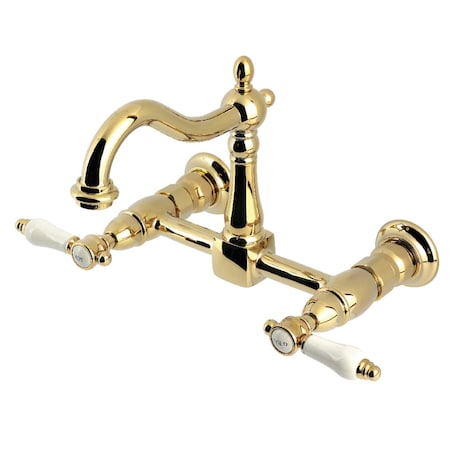 Kingston Brass Two-Handle Wall Mount Bridge Kitchen Faucet, Polished Brass KS1262BPL