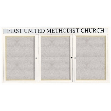 Aarco Illuminated Outdoor Enclosed Bulletin Board w/ Al Frame Header, Powder Coated White, 36''Hx72''W ODCC3672-3RHIW