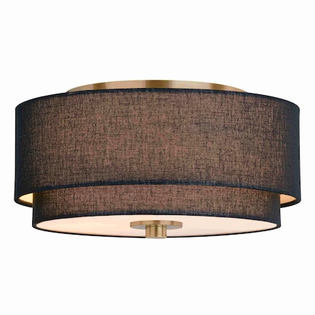 Vaxcel Burnaby 13-in W Gold Brass Mid-Century Modern Semi Flush Mount Ceiling Light Black Linen Drum Shade C0309