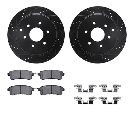 Dynamic Friction Co DFC Brake Rotor - Dimpled & Slotted - Black w/5000 Brake Pads & HW Kit 8512-68019