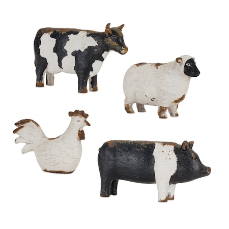 Homeroots Set of Four Black and White Farm Animal Polyresin Tabletop Candleholders, 4PK 517644