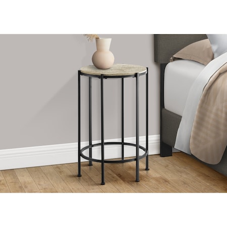 Monarch Specialties Accent Table, Round, Nightstand, Cream Stone Laminate, Black Metal, Contemporary I 3758