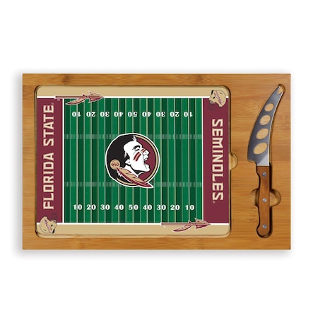 Picnic Time Family Of Brands NCAA Florida State Seminoles Football Field Icon Glass Top Cutting Board & Knife Set 910-00-505-174-0
