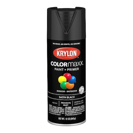 Krylon Spray Paint, Black, Satin, Solvent, 12 oz K05557007