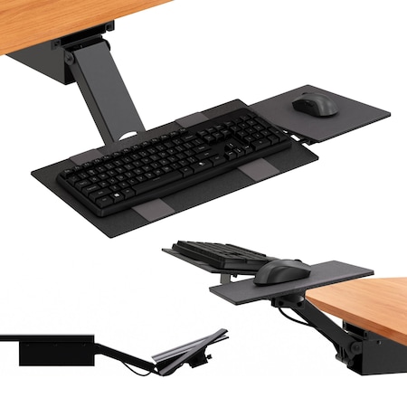Homeroots Black Ergonomic Under Desk Pull Out Keyboard Sit or Stand Tray 397721