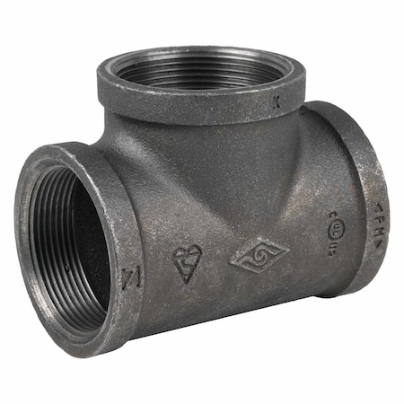 Zoro Select Tee Black Coated Malleable Iron Pipe Fitting, 2" Pipe, Female BSPT, Malleable Iron, Class 150 793FG8