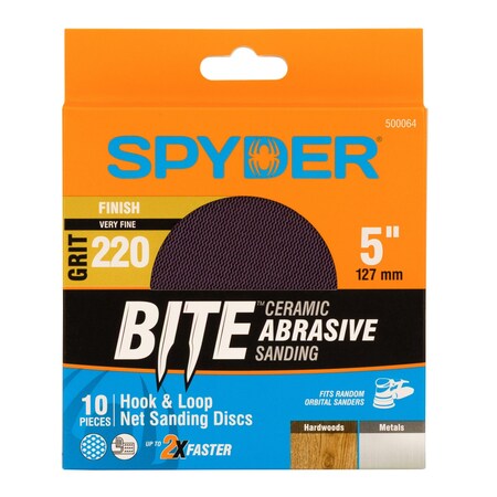 Spyder 5-Inch 220 Grit Ceramic Net Hook and Loop Sanding Discs, 10PK 500064
