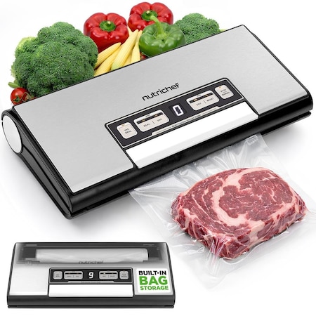 Nutrichef Vacuum Sealer Machine, 80kPa Food Vacuum Sealer with Cutter, Bag Storage, Suction Hose, 1 Bag Roll & NCVS80BSS