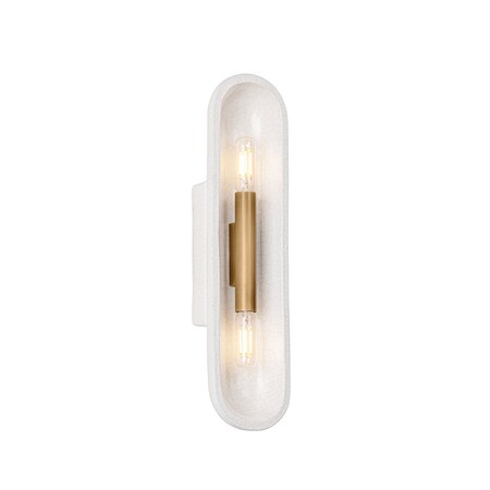 Troy Lighting Lane 2 Light Wall Sconce, Patina Brass and Ceramic White Large Crackle, 4 In x 16.5 In B1617-PBR/CLC