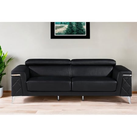 Homeroots 89" Black Italian Leather Sofa With Silver Legs 534155