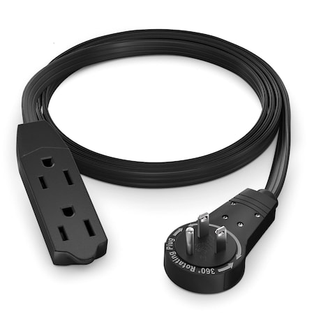 Maximm 3ft 16AWG 3-Outlet 360 degrees Flat Plug Extension Cord, 3-Prong UL, Black ADW-360-3303-B